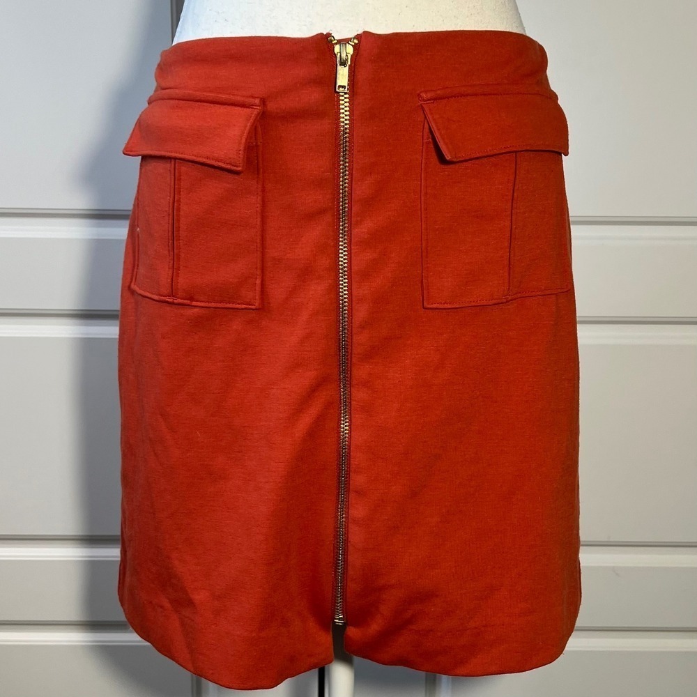 Banana Republic Rust Orange Zip Front A Line Skirt Pockets Textured Size 2